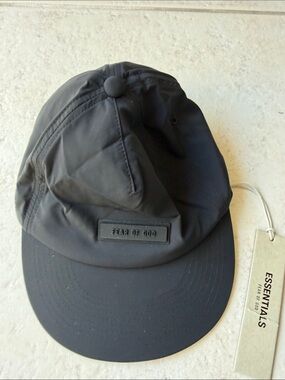 NWT Fear of God Essentials Black Nylon Baseball Cap with Logo Patch